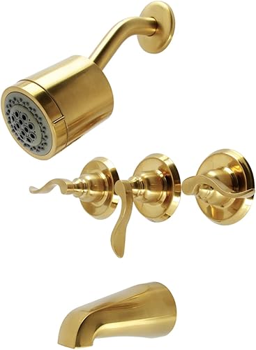 Miniatura 10 de Kingston Brass KB8231NFL NuWave - Grifo francés para bañera y ducha de 3 manijas, cromado pulido, escudo de 3-18 pulgadas de diámetro