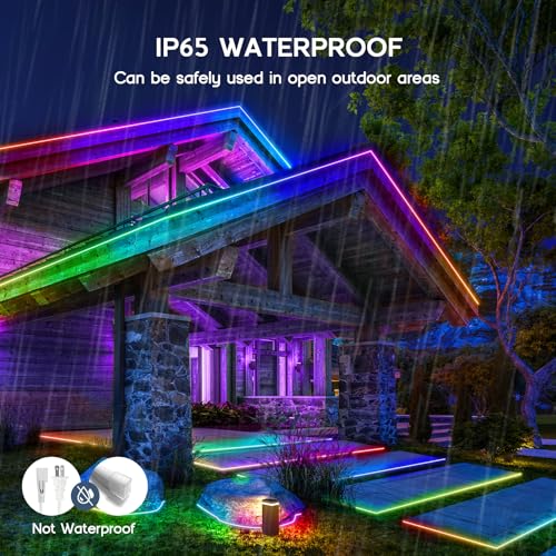 Image of LED Neon Lights,IC+RGB 49.2FT Rope Lights Control with App /Remote,Multiple Modes,DIY Design,Outdoor IP65 Waterproof,24V Flexible LED Strip Lights for Bedroom,Gaming,Party Decoration