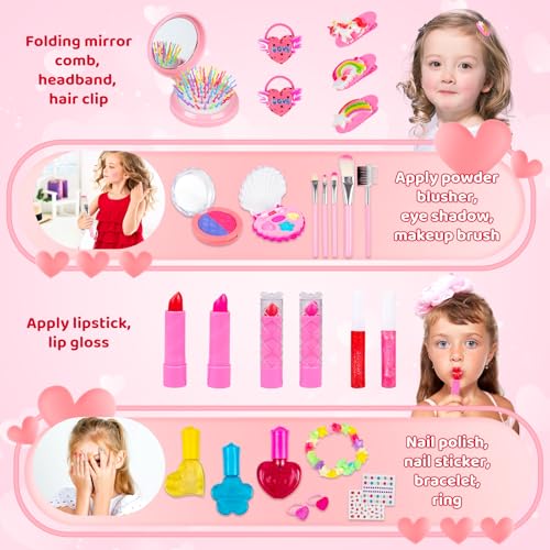 Kids Makeup Sets for Girls 5-8,Washable Mermaid Play Makeup for Kids 3-5, Little Girls Makeup Kit for Age 4-6 Toddler Children Princess,Christmas Birthday Gift Toys for Girl 7 8 9 10 Year Old