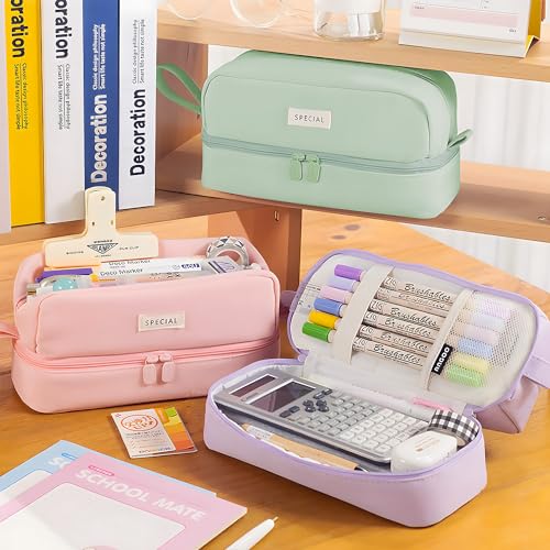 Image of MAMUNU Pencil Case Large Capacity, Pencil Case Aesthetic, Pencil Case Pen Pouch with Zipper Compartments Portable Handle, Pencil Pouch for School Office College Teen Girls Boys Adults Students