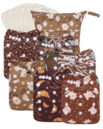 Image of ALVABABY 2.0 AWJ Lining Cloth Diaper with Tummy Panel for Babies,6 Pack Diapers and 6 Inserts with One Wet Dry Bag, Adjustable Washable Reusable for Baby Girls and Boys 6WJT07A-L