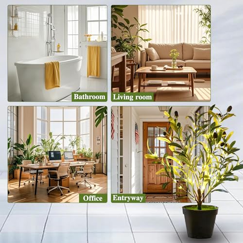 Image of Artificial Olive Tree Lamp, Faux Olive Tree and Fruits Artificial Plant Twinkling Tree for Office House Living Room Bedroom Stairs Foye Coffe Shop Store Home Decor, Christmas Birthday Gifts for Women