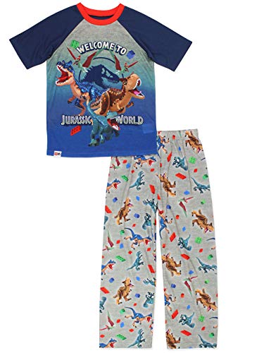 Lego Jurassic World Dinosaur Kids Short Sleeve 2 piece Pajamas Set (4-5, Gray)