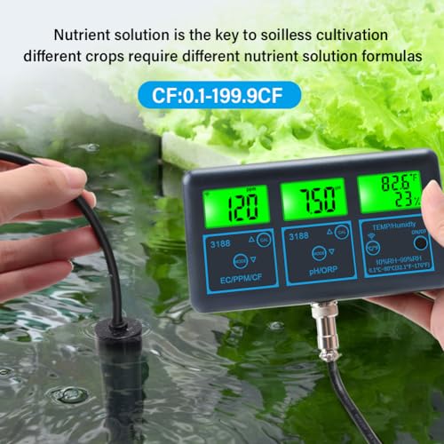 YIYEGO WIFI pH Monitor Feuchtigkeit 7 in 1 Temp/ORP/TDS/EC/CF Wasserqualität Tester, kontinuierliche Überwachung PPM Meter für Aquarien, Hydroponik, Pools Tanks