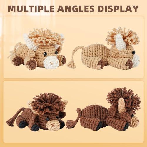 Image of MOREJMTT Crochet kit for Beginners Adults, Learn to Crochet, Include Easy Knitting Soft Yarn, Step-by-Step Video Tutorial, Hook, Holiday Birthday Gift for Adults (Highland Cattle)