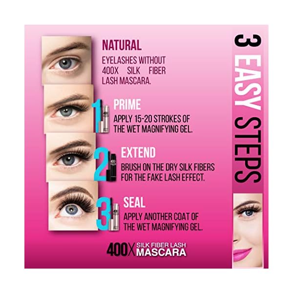 400X Pure Silk Fiber Lash Mascara [Ultra Black Volume and Length], Longer & Thicker Eyelashes. Waterproof, Long Lasting, Instant & Very Easy to Apply, Smudge-proof, Hypoallergenic