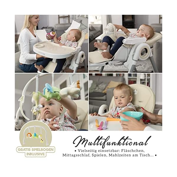 Sweety Fox Hochstuhl Baby mit Liegefunktion - Verstehllbar und Klappbar, Kinderstuhl mit Sicherheitsgurt - Mitwachsender Kinderhochstuhl 6 Monaten bis 3 Jahren, max. 15 kg – Bild 3