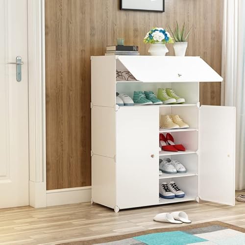 NUKied Shoe Storage 6 Tier Shoe Storage Cabinet with Doors Expandable Home Shoe Rack Space Saving Shoe Shelf for Closet Hallway Bedroom Entryway White 23x12x36 inches