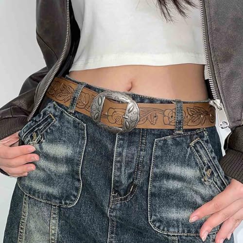 Yalice Brown Western Belts for Women Vintage Buckle Cowgirls Belt for Jeans Men Cowboys Country Leather Belt2