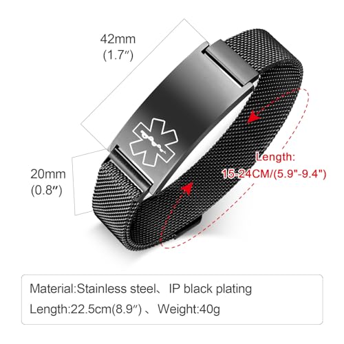 Xuanpai Personalized Medical Bracelet For Women - Free Engraving Customizable Medical Id Bracelets,Waterproof Stainless Steel Adjustable Customized Engraved Wristband,Emergency Medic Alert Bracelet For Men thumb #1