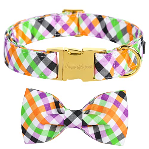 Unique style paws Halloween Dog Collar with Bow Tie Pumpkin Cotton Collar Adjustable Puppy Collar for Small Medium Large Dogs-S