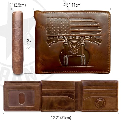 Patriotic Biker Wallet with Chain for Men - Distressed Brown Leather Wallet w/ 10 Card Slots – 100% Leather motorcycle wallet - Mens Chain Wallet. Gift wallet for Biker2