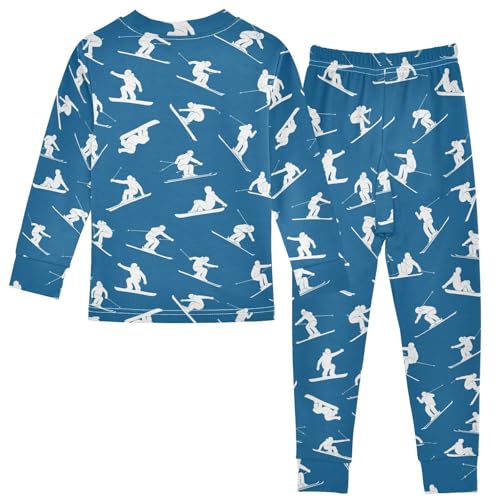 Pajama Sets Long Sleeve Skiing Blue Background Soft Comfy Sleepwear 2 Piece PJS 3-8T3
