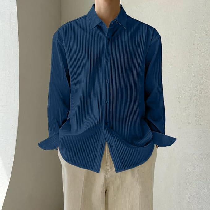 Image of GRECIILOOKS Men's Formal Button Down Shirt - Slim Fit Polycotton Shirt's for Men | Textured Full Sleeve| Business & Meeting Ready (Available in Plus Size)