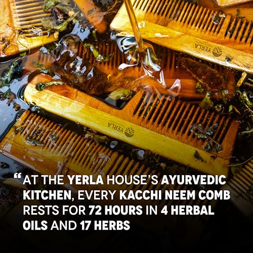 Image of YERLA Neem Wooden Comb for Men & Women | Handmade Hair Growth Wooden Comb Set | Soaked in 17 Herbs & 4 Oils | Pocket, Dual teeth & Handle Combo (Pack of 3)