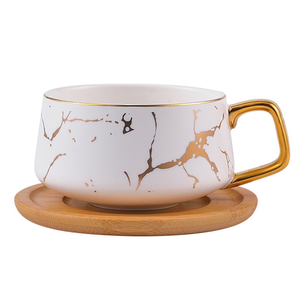 Mikinona Keramik Kaffeebecher Satz Mattweiß Zarter Milchbecher mit Untertasse Langlebig Bürotauglich Ergonomischer Griff Geschenk für Kaffeeliebhaber
