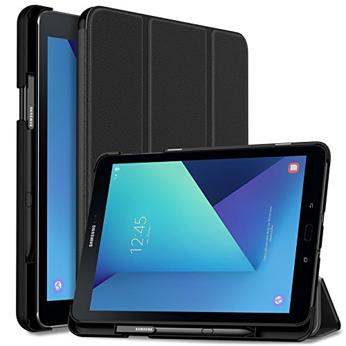 INFILAND S3 9.7 Case, Slim Tri-Fold Shell Cover with S Pen Protective Holder for S3 9.7-Inch Tablet SM-T820/ T825/ T827 2017 Release Auto Wake/Sleep, Black