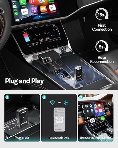 Image of OTTOCAST Mini Edge 2in1 Wireless Carplay Adapter and Wireless Android Auto Adapter for Car, Compatible with Android 11+ & iOS 10+, Auto Reconnect Lag Free