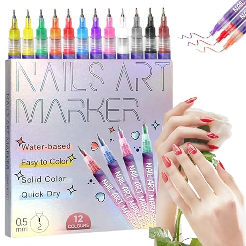 12 Colors Nail Art Pens Set – 3D Nail Art Marker & Polish Pens with Fine Liner Brush for Drawing, Painting & DIY Manicure Designs, Nail Art Beauty Tools Kit (1 Set) image 2