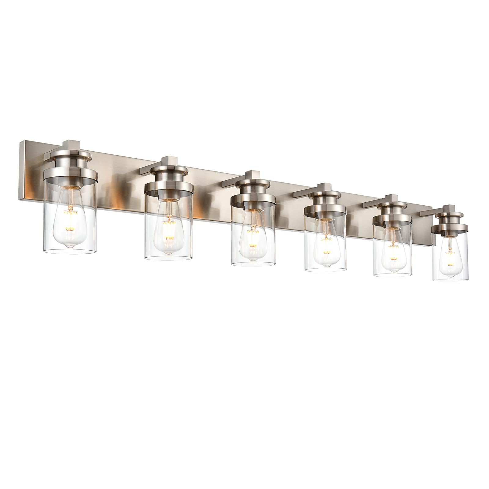 BONLICHT Modern Wall Mount Light Brushed Nickel Bathroom Vanity Light Fixture Farmhouse Wall Sconce 6 Lights Modern Lighting Fixtures Hallway Wall Lamp Over Mirror with Clear Glass Shade(Exclude Bulb)