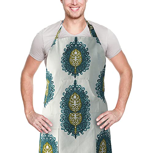 Image of HPD Half Price Drapes Aprons for Men Women with Large Pockets Adjustable Unisex PRTW-D02-AP Mayan Printed Cotton, 27 X 34 Inch, Mayan Teal