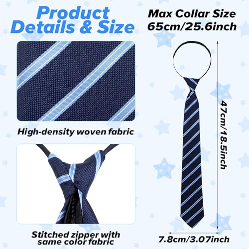 2 Psc Boy's Necktie Ties for Boys, Zipper Pre-Tied Adjustable Toddler Tie, Navy Blue & Black Kids Tie for School Uniforms, Wedding, Graduation2