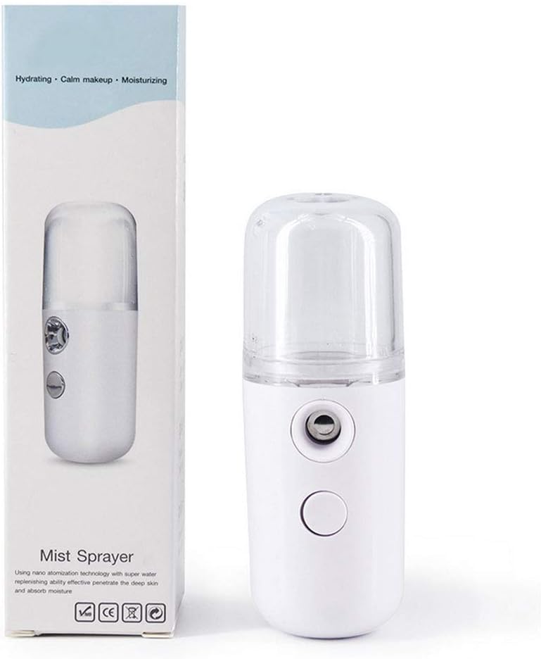 Nano Facial Mister Portable Water Sprayer Face Steamer Mini USB Rechargeabl Handheld Moisturizing Hydrating Machine for Skin Care Makeup Eyelash Extension (White)