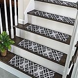 SUSSEXHOME Carpet Stair Treads for Wooden Steps - Indoor Staircase Step Treads with Thick Carpet & Pattern Design - Self Adhesive Safety Treads to Prevent Slipping - Pet & Kid-Friendly - 7-Pack