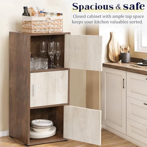 ABOUT SPACE Wooden Cabinet - 3 Tier Engineered Wood Storage Cabinet for Living Room with Magnetic Door, Space Saving Furniture for Home, Office, Kitchen (Walnut -L 38 x B 38 x H 100.5 cm) - Image 7