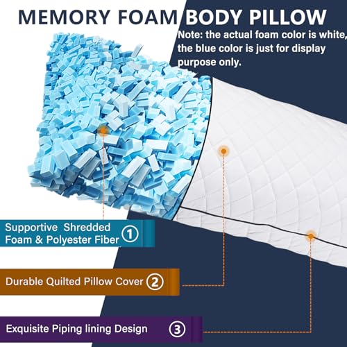 Body Pillow, Memory Foam Body Pillows for Adults Sleeping, Long Pillow for Bed, Big Large Firm Full Body Pillow for Side Sleeper, 20x54 Inch, White