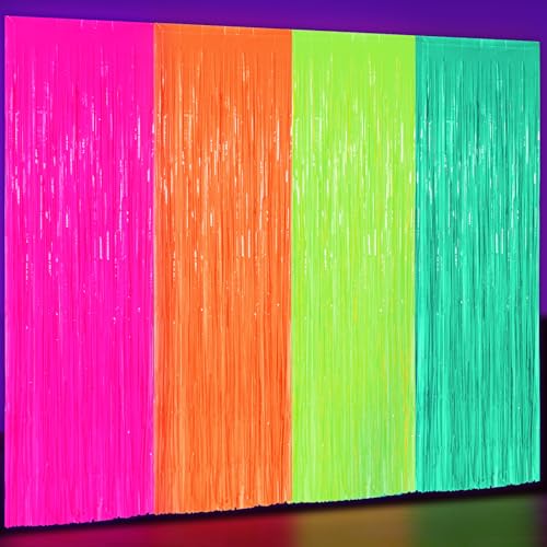 Weysat Cortinas Neon para Fiesta 4 Piezas 3.3x6.6ft miniatura 1