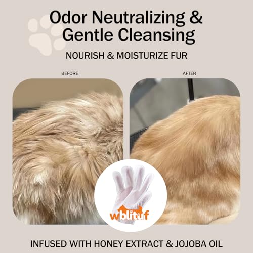 Image of Pet Glove Wipes, Disposable Grooming Mitts for Dogs and Cats, Waterless Bath, Lick-Safe, with Jojoba Oil, Honey Extract and Shea Butter, 20 Count (Extra Thick, 20 Count-Glove Wipes)