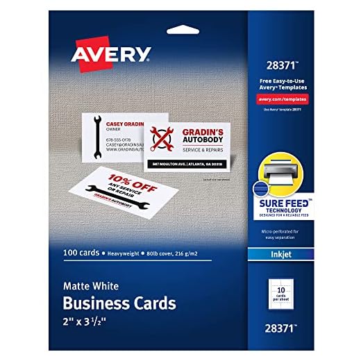 Avery Printable Business Cards with Sure Feed Technology, 2" x 3.5", White, 100 Blank Business Cards, Inkjet Printer Paper (28371)