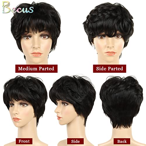 BECSU Short Wigs for Women Black Pixie Cut Wig Short Hair Wigs with Bangs Synthetic Wig for Daily Cosplay(Natural Black) - Image 2