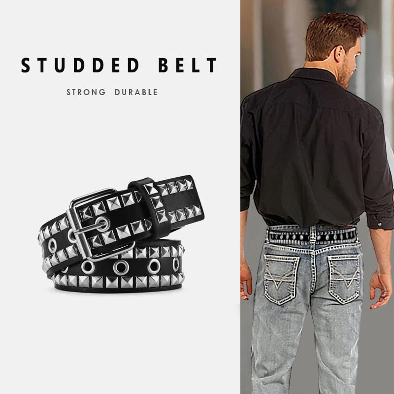 Image of Studded Belt, Metal Punk Rock Rivet Belt with Bright Pyramid Studded for Women Men