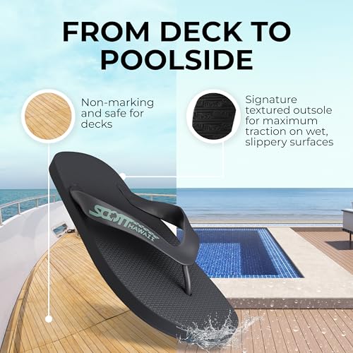Scott Hawaii Men's Kumu Wide Flexible Rubber Slipper | Double Plug Strap | Beach Footwear | No-Slip Boat Sandal | Low and No Arch Flip Flops4