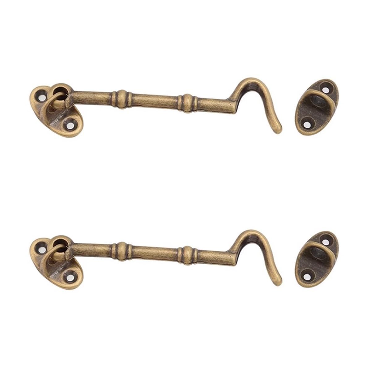 2Pcs Antique Brass Cabinet Window Door Hook Latch & Eye, 15cm Windproof Support Hook Hasp (Antique Bronze)