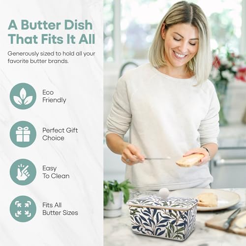 Lesser & Pavey Butterdose aus Keramik mit Deckel, große Butterdose für alle Arten von Küchen, Butterdosen für alle Größen von Butter – Ansicht 3