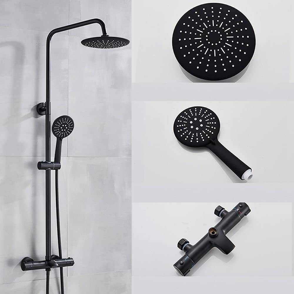 Système de douche robinet de douche thermostatique noir mat chaud froid rond