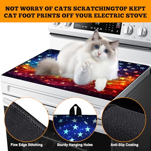 Image of Multi-Design Stove Cover for Glass /Electric Stoves - 3-in-1 Heat-Resistant Protector Mat, Non-Slip Drying Rack 28 inchx20 inch (Star Ocean)