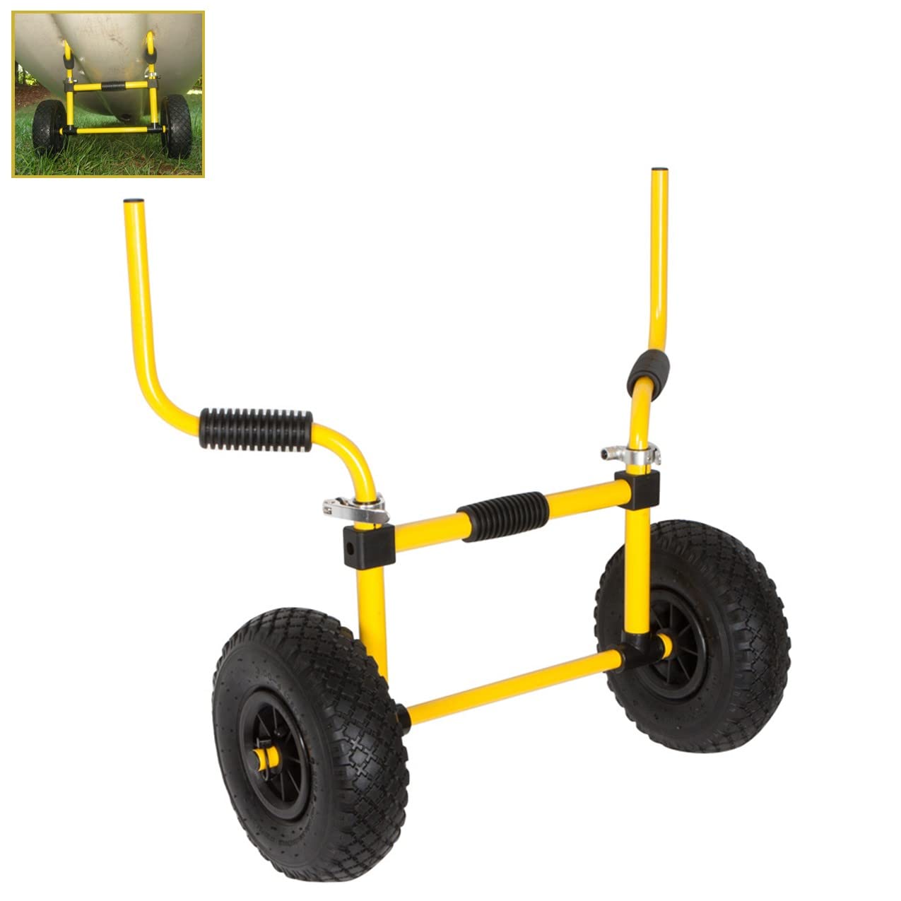 Suspenz Kayak Cart Trolley, Sit on Top SOT Adjustable Width Transport Carrier with No Flat Airless Wheels, Yellow, (22-0077)