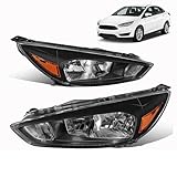 Headlights Assembly Compatible with 2015-2018 Ford Focus S/SE/ST, Black Housing/Clear Lens/Amber Reflector, Driver&Passenger Side Factory Style Halogen Headlamps Replace F1EZ13008F F1EZ13008G, 15-18