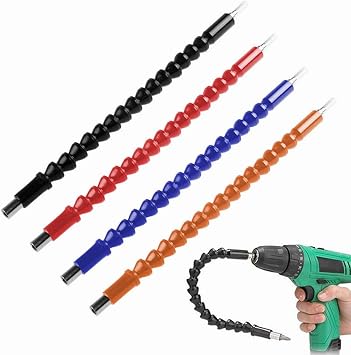 11.6 inch Flexible Drill Bit Extension, Screwdriver Soft Shafts Bit Holder for Power Drill with Magnetic 1/4, Universal Drill Connection for Electrical Cabinet Furniture Computer Chassis 4 Pack