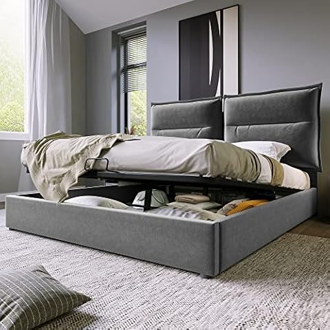 Elim's Choice Doppelt Polsterbett mit Lattenrost und Verstellbares Kopfteil, Samt Gepolsteres Bettgestell Cover