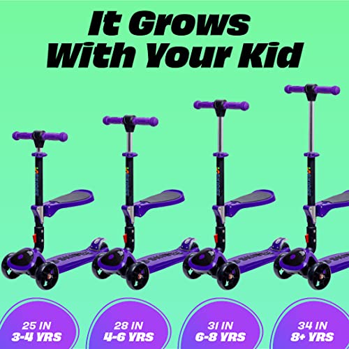 Image of SKIDEE Kick Scooter for Kids Ages 3-5 | Foldable 3 Wheel Scooter with Lean-to-Steer, Adjustable Height, Removable Seat & LED Light Wheels | Toddler Scooter Up to 12 Year Old Boys /Girls