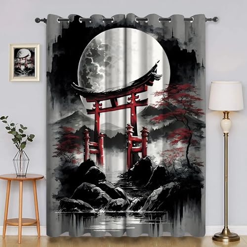 Genérico Cortinas Decorativas Arquitectura de Arte JaponéS - Opacas Térmicas 2 Piezas 117x160cm, Aislantes Frío/Calor para Salón y Dormitorio con Anillas CLA455