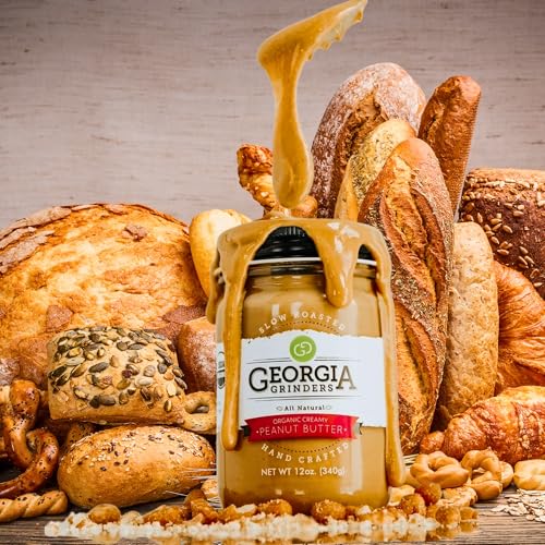 Image of Georgia Grinders Organic Creamy Peanut Butter, Gourmet Nut Butter Spread, No Sugar Added, Vegan, Non-GMO, Gluten-Free, No Palm Oil, 12 Ounce (1 Pack)