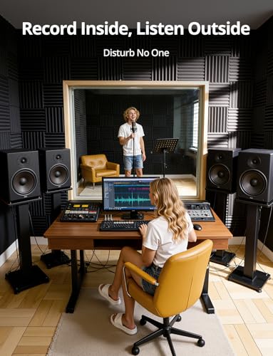 Image of Kuchoow Sound Proof Foam Panels for Walls Dampening and Absorbing Soundproof Acoustic Tiles, 8 Pack Self Adhesive Noise Damping & Cancelling Room Decor for Studio Recording Home Door, 12 x 12 x 1 Inch