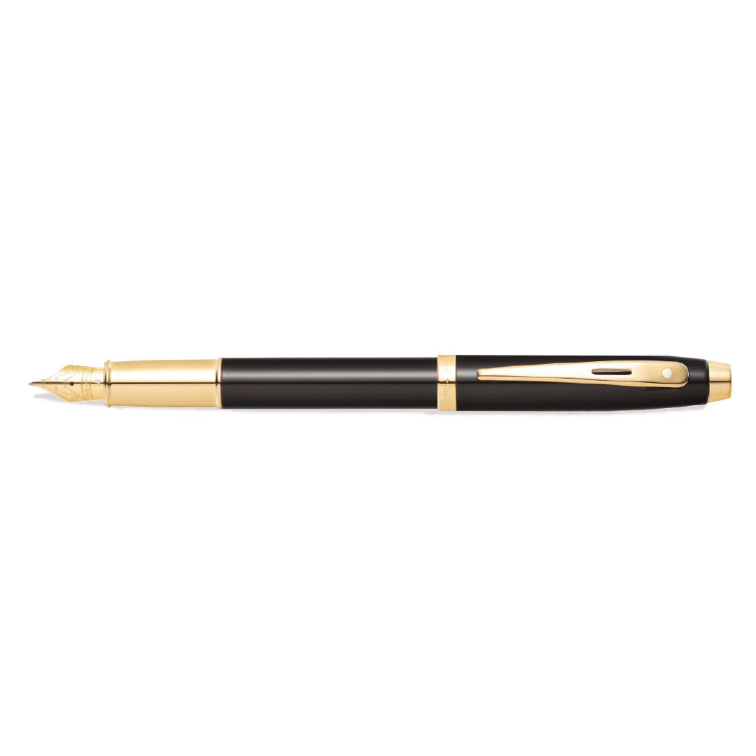 Sheaffer 100 Füllfederhalter (M-Feder, inklusiv Patronen und Konverter) schwarz Lack/Gold, E0932253-30