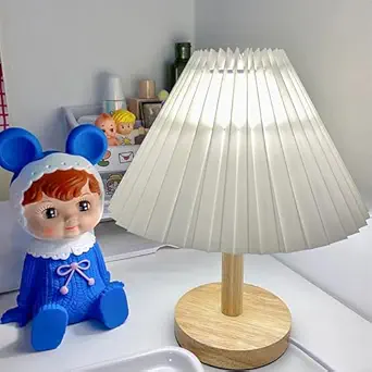 UMAI Table Lamp for Bedroom Wooden Base & Fabric Shade |26 cm| Home Decor Items for Living Room | Housewarming Gift for New Home | Bed Lamp for Bedroom | Multiple Light Colors